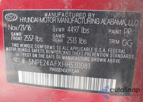 2017 Hyundai Sonata z USA, uszkodzony, nr VIN 5NPE24AFXHH530081